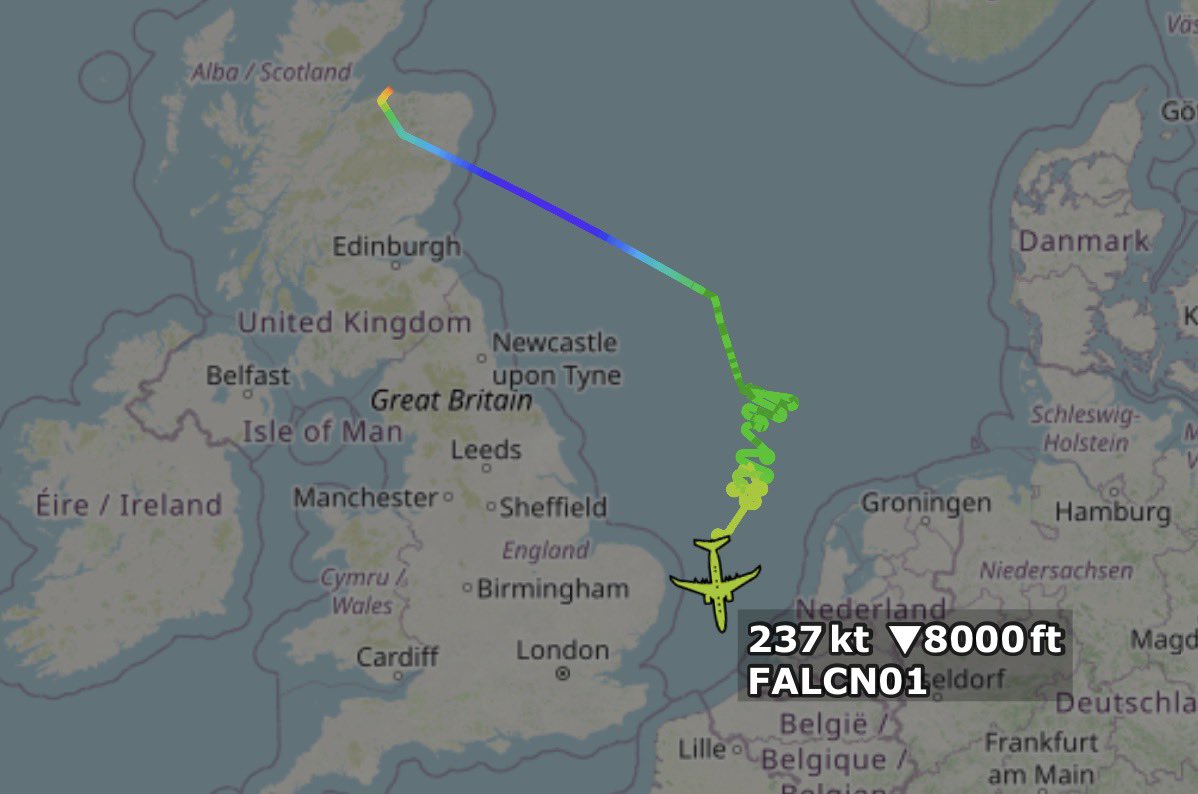 ArmchairAdml's tweet image. #RAF Royal Air Force

Boeing Poseidon MRA.1 1x
#43C91D ZP806 - FALCON 01

An RAF Poseidon as FALCON 01 has been working over the North Sea and is now headed towards the English Channel.