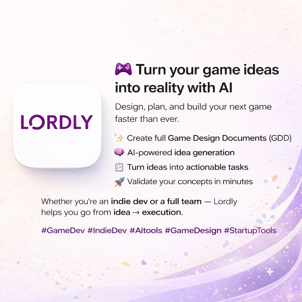 <a href="/LordenGames/">Lorden Games</a> just launched Lordly AI Game Design Creator.

Generate game ideas, build a GDD, and turn it into a Kanban workflow, all in one mobile app.

👉🏻📲 Download here: apps.apple.com/us/app/lordly-…

#gamedev #indiedev #GameDesign #ai #GameDevelopment #MobileGames #Productivity