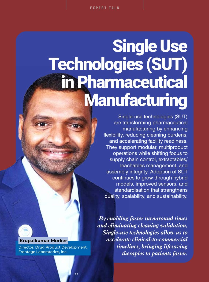 pharmafamerica's tweet photo. Single-Use Technologies are making pharma manufacturing faster, more flexible, and more efficient. Insights from Krupalkumar Morker highlight how the industry is shifting toward smarter, modular production. https://t.co/ivzjUwXepU

#SingleUseTechnology #PharmaManufacturing #GMP https://t.co/n8wZ6muhBS