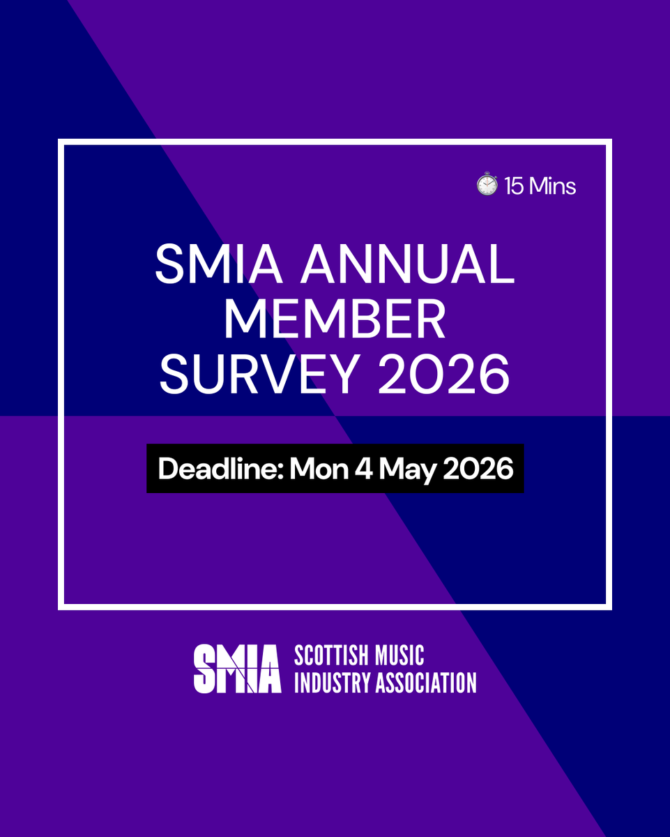 TheSMIA's tweet photo. Reminder: our SMIA Member Survey 2026 is still live!

It takes around 15 minutes to complete, and everyone who submits can opt in to a prize draw to win a £100 voucher for a Scotland-based record store.

🔗 https://t.co/A8yx0YCAs9 https://t.co/XX3iIKRo5D