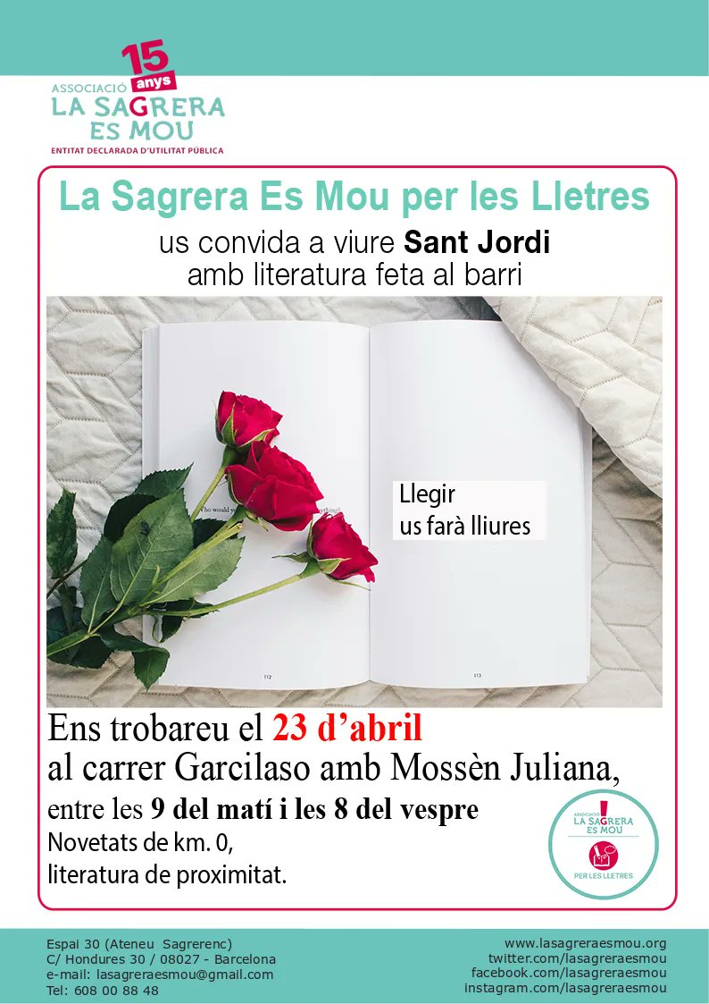 jordi_vilagut's tweet photo. #DiadadeSantJordi
La novel·la que us farà passar bones estones és #LaClaudelCargol, finalista de #PremiJosepPla. Serem, amb @LaSagreraEsMou per les #Lletres, a Garcilaso 16. 
Aquest dissabte, 18, també signaré a #Berga
@avvlasagrera @FesteslaSagrera @BCN_SantAndreu @CCLaSagrera https://t.co/mj5Hpwmg2B