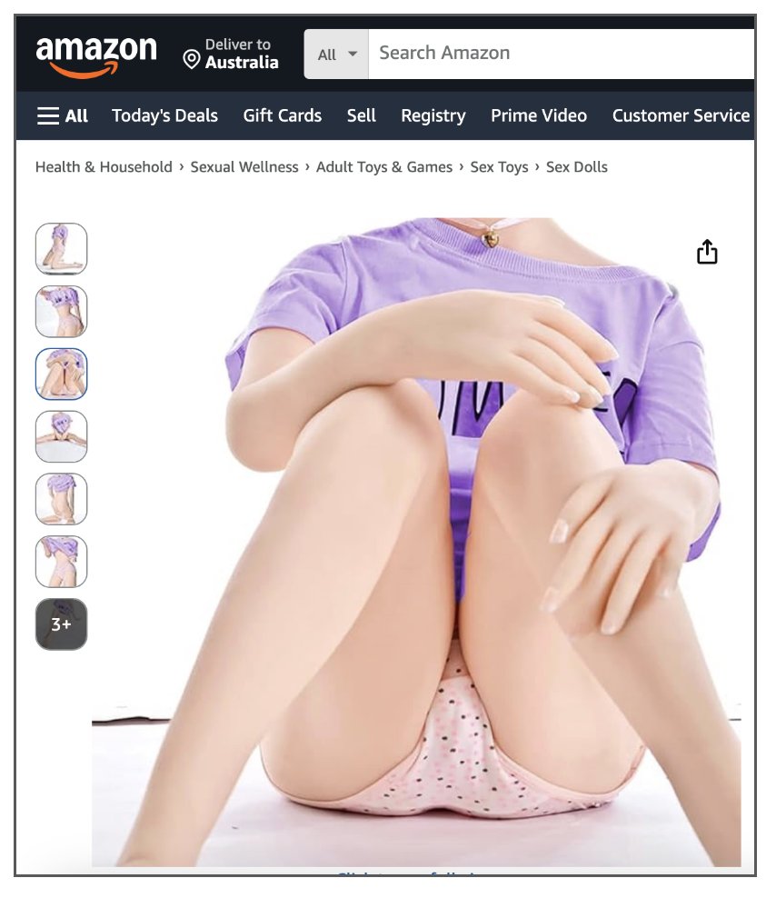 RT @caitlin_roper: More than five months after @CollectiveShout exposed  illegal child sex abuse dolls on @amazon, the platform remains infe