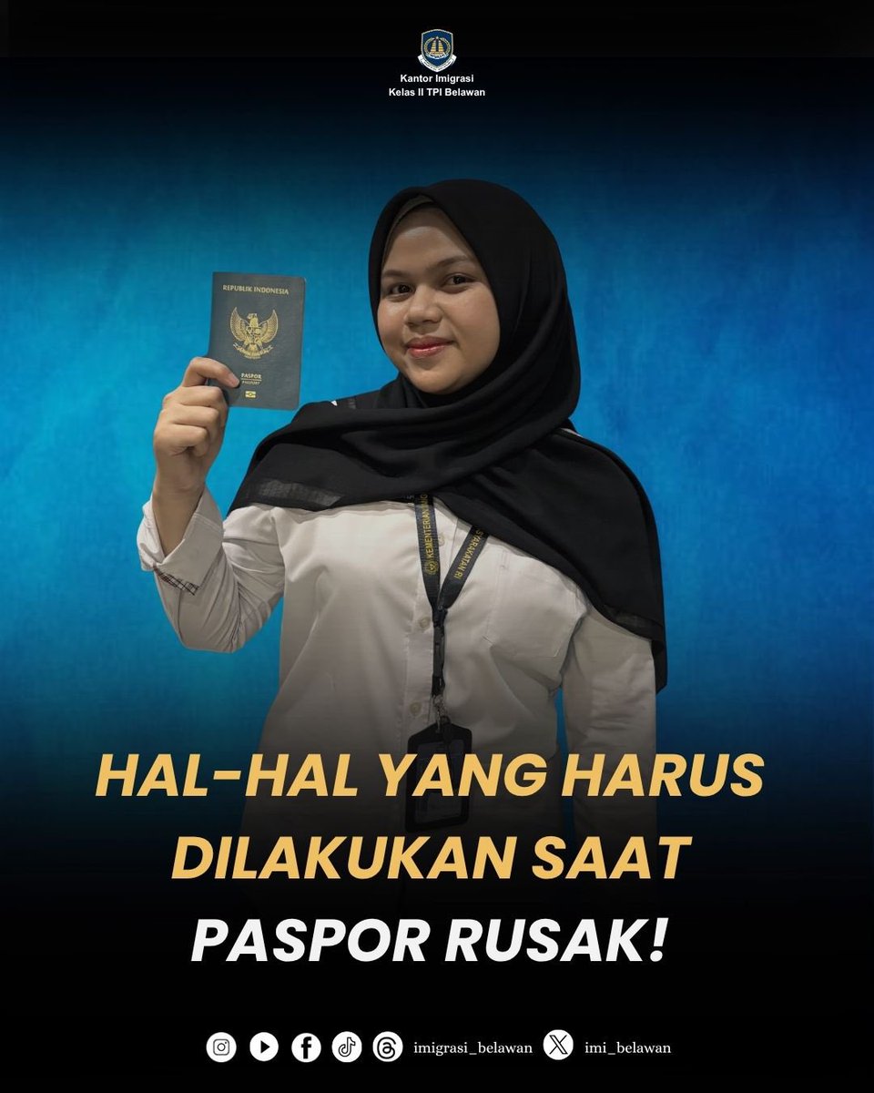 imi_belawan's tweet image. Paspor rusak? Ini yang perlu kamu lakukan :

📌 Datang ke Kantor Imigrasi dengan membawa paspor rusak, E-KTP, KK, dan dokumen pendukung.

⚠️ Proses dilakukan langsung di kantor (tanpa M-Paspor).

#kemenimipas #guardandguide #infoimipas #imigrasiindonesia #kanwilditjenimsumut
