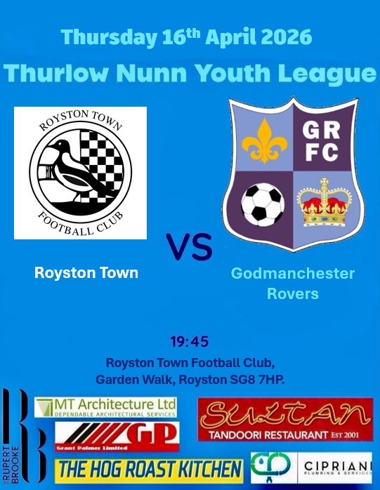 The games keep coming thick &amp; fast as we travel to top of the league Royston Town 🐦‍⬛ tomorrow evening . It promises to be a cracker so why not come down and support the lads 🙌 COYG 👊💙🩵