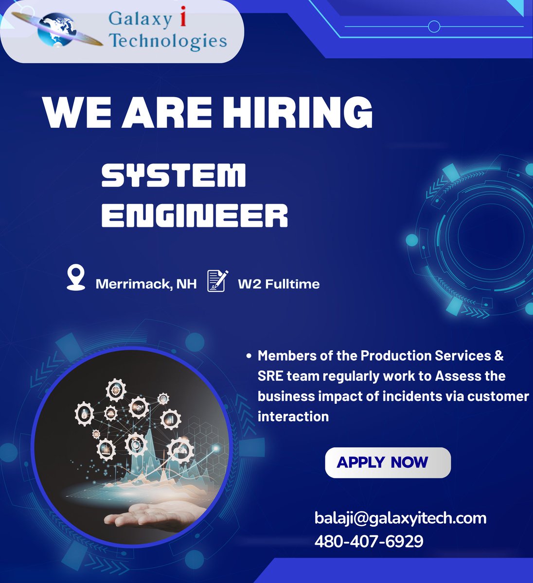 galaxyitech123's tweet photo. Galaxy I Technologies is looking for System Engineer in Merrimack, NH

Apply Now: https://t.co/N12hf7H34h.

#galaxyitech #systemsengineer #devops #linuxubuntu #linuxfan #linux #systemsengineering #systemsengineerday #networkengineer #datacenter #aws #trishwilliams #sysadmin https://t.co/oLEgKpgclg