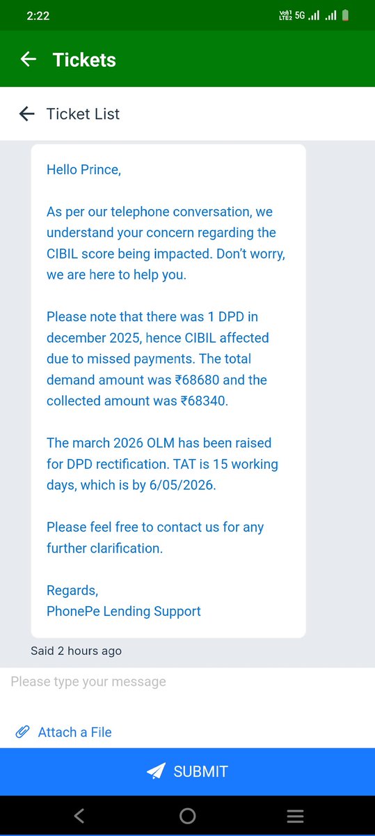 PrinceMahto20's tweet image. "Dear @PhonePe,@PhonePeSupport you confirmed removal of March DPD, but December DPD (1 day delay) is also incorrect. As per RBI rules, DPD should only be reported if overdue by 30+ days. Please remove both DPDs and correct it with CIBIL urgently. #CIBIL #RBI @RBI