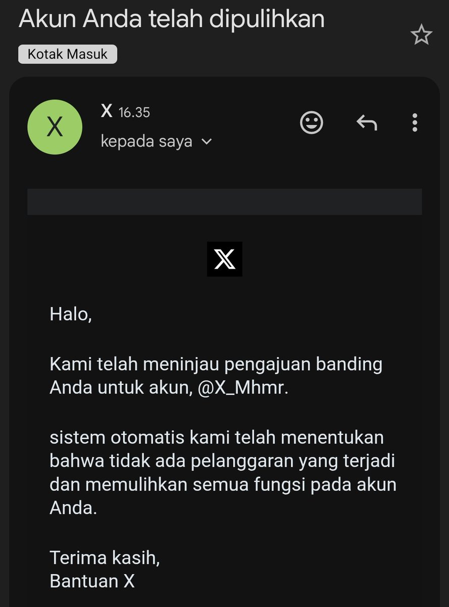 madfang_'s tweet photo. Sudah jelas jelas dapat email begini, tapi tetep belum pulih. Eek sekali tim X ini. Plisss kembalikan akun saya @x_mhmr :((( https://t.co/WFhTvbbmPs