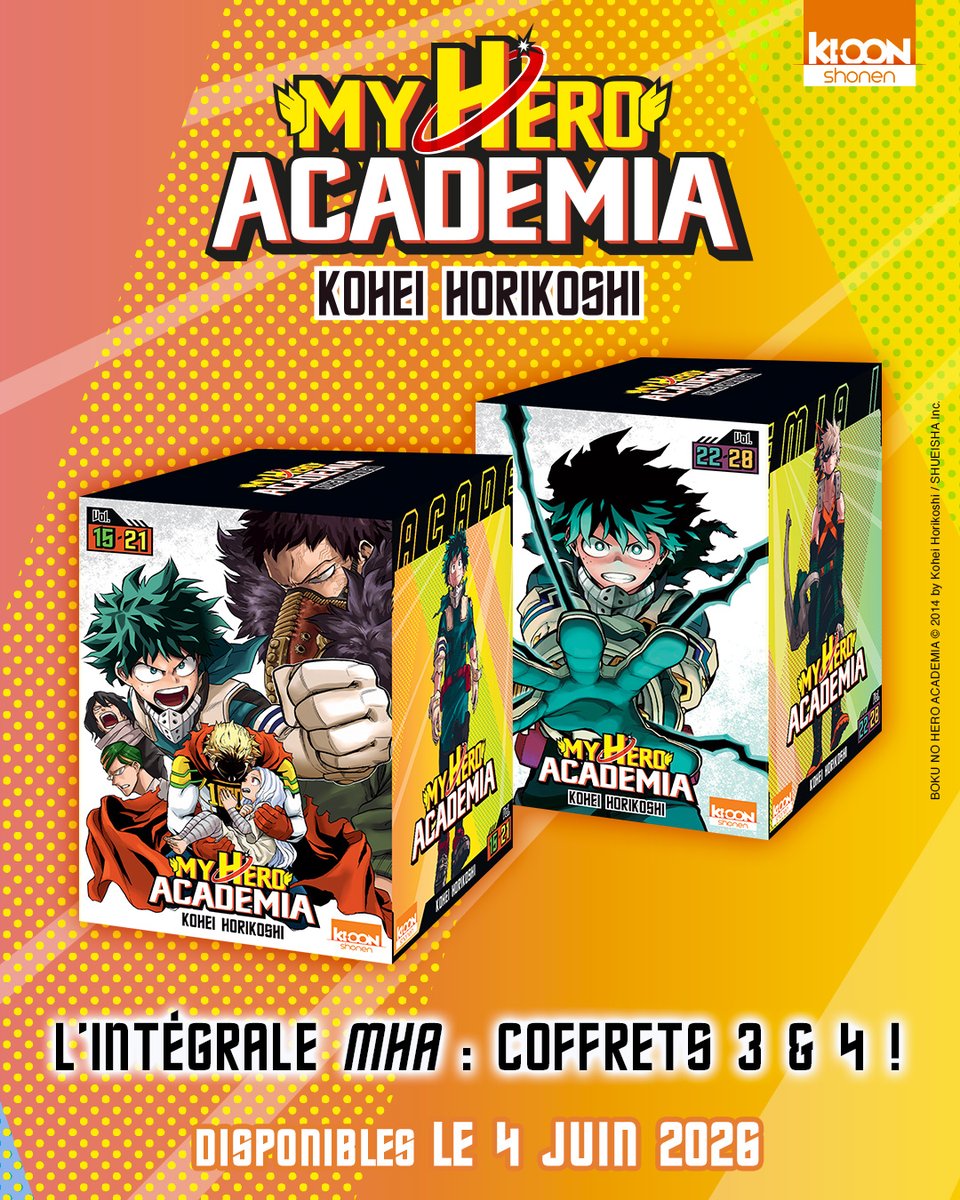 ki_oon_Editions's tweet photo. Les coffrets #MHA 3 et 4 arrivent le 4 juin en librairie !
Prix : 48,65 € https://t.co/EcX7Uf8x5f