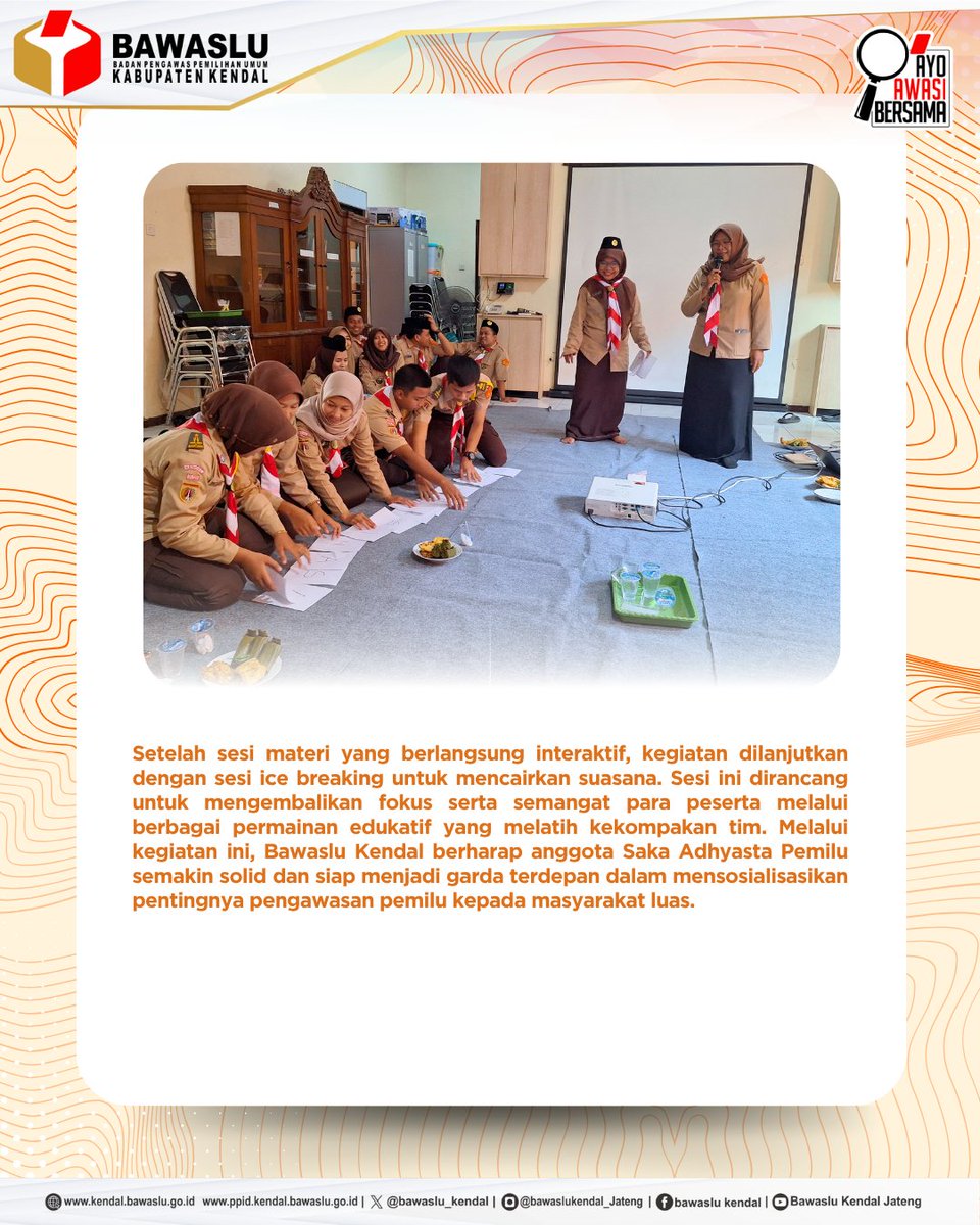 bawaslu_kendal's tweet image. Bawaslu Kendal perkuat peran Saka Adhyasta Pemilu! Melalui sosialisasi Krida Pencegahan, generasi muda diajak aktif mengawasi jalannya demokrasi.

Bersama kita wujudkan Pemilu yang bersih dan jujur!

#BawasluKendal #SakaAdhyastaPemilu