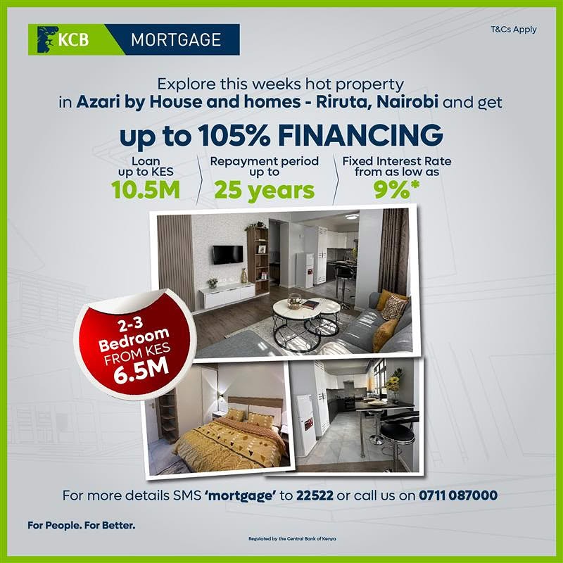 KCBInKenya's tweet photo. Experience the perfect blend of modern sophistication and urban convenience with Azari by House and Homes. These apartments do not to compromise on style or accessibility. Take the first step toward your new home! Fill out this form to receive a digital brochure and price list!