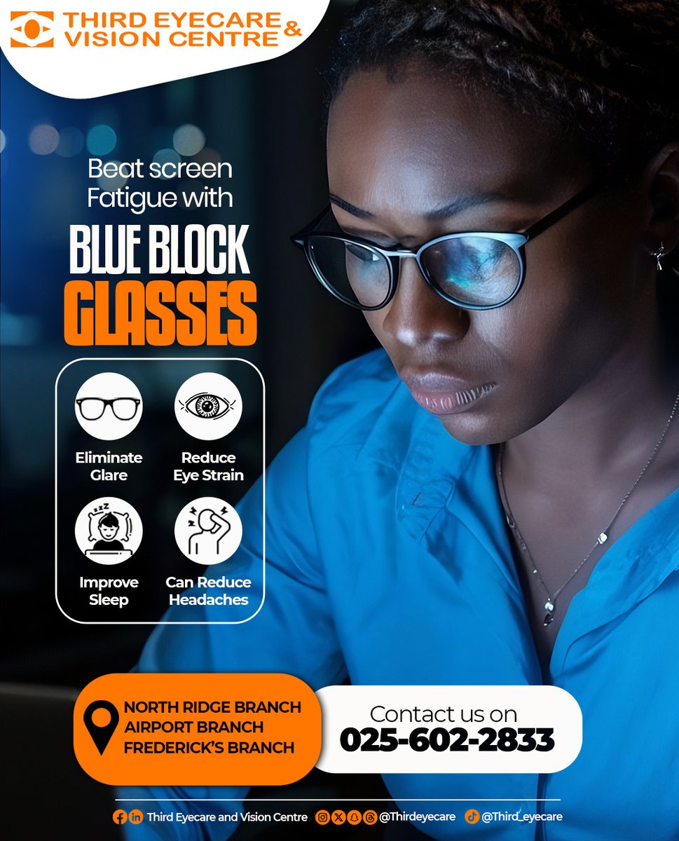 thirdeyecare's tweet image. Late nights on your screen shouldn’t cost you your vision. 👓
Protect your eyes and stay comfortable with our Blue Block Glasses.
Visit Third Eyecare &amp;amp; Vision Centre today and see the difference. #ThirdEyecare #BlueBlockGlasses #ProtectYourEyes #DigitalEyeStrain #ScreenProtection