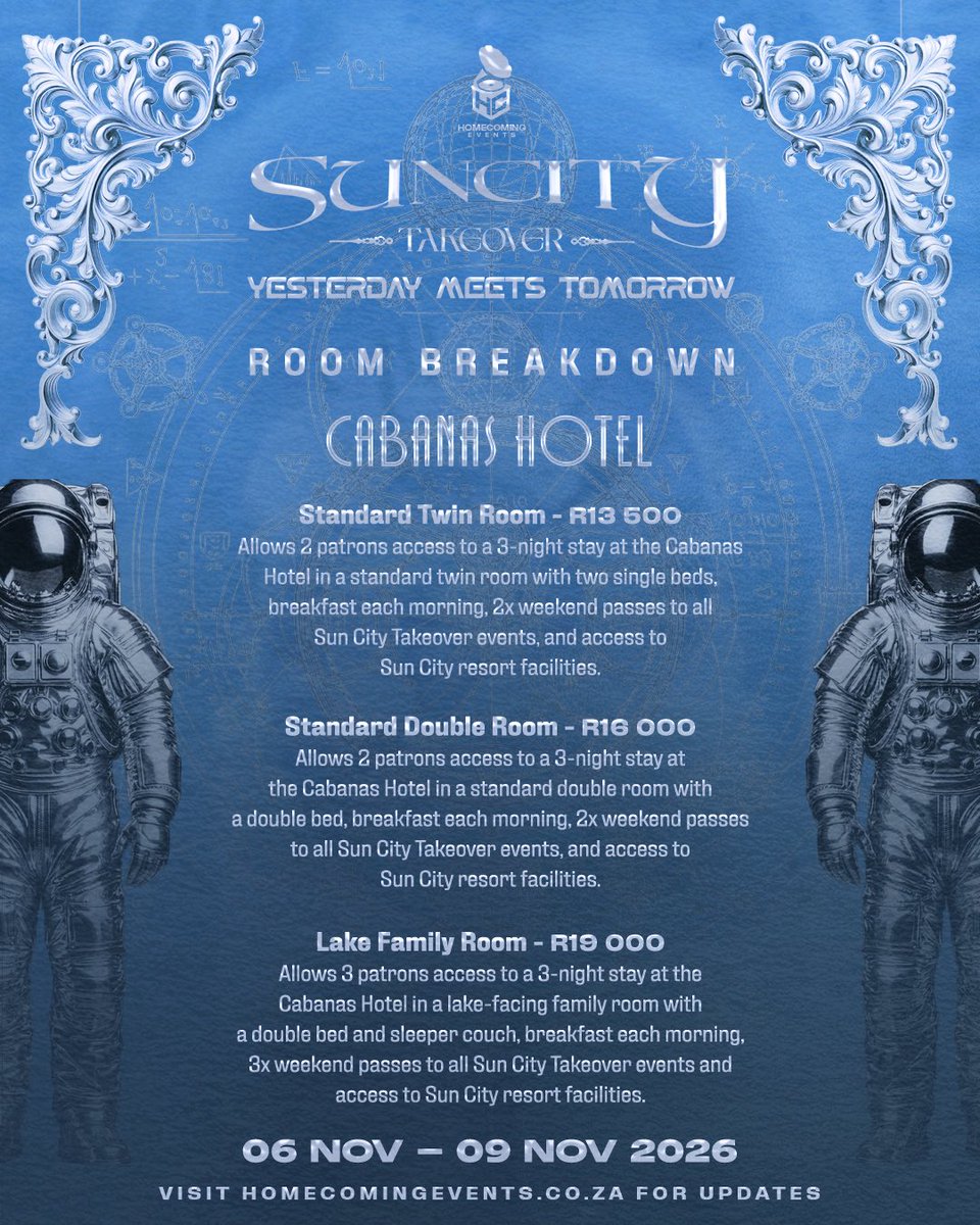 HomeComingEvent's tweet image. A journey through time begins today ⏳

Step into this year’s #SunCityTakeover with us on IG live at 12:30 to break it all down before the drop 🚀