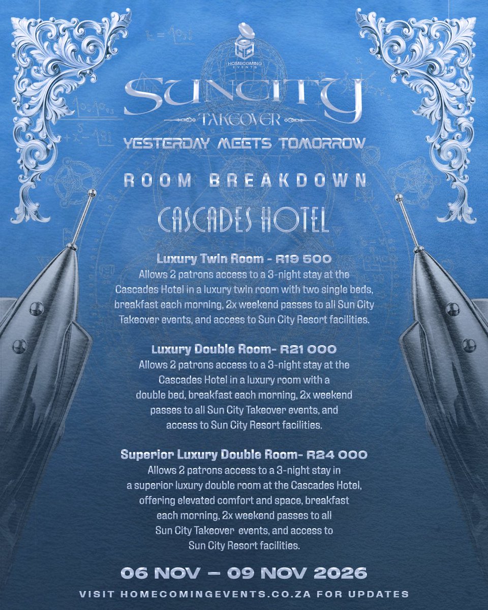 HomeComingEvent's tweet image. A journey through time begins today ⏳

Step into this year’s #SunCityTakeover with us on IG live at 12:30 to break it all down before the drop 🚀