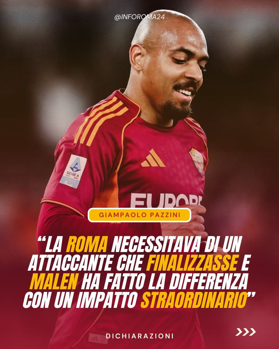 inforoma24's tweet photo. 🟡🔴 Giampaolo #Pazzini, ex attaccante della #SerieA, ha definito straordinario l’impatto avuto da #Malen con l’#ASRoma.
🗣️ Secondo l’ex centravanti, l’olandase era ciò di cui i giallorossi avevano bisogno, ne apprezza la concretezza e la rapidità delle giocate.
📲: @SerieA https://t.co/HER0ddAdtd