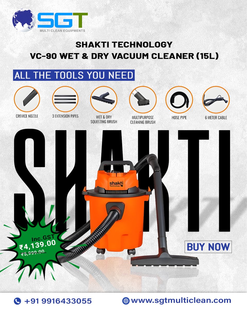 MulticleanSgt's tweet image. Clean efficiently with SGT Multiclean Equipments VC-90 vacuum cleaner. Powerful wet and dry performance for easy, deep, and versatile cleaning tasks.

🛒 Shop now: sgtmulticlean.com

#sgtmulticlean #shaktitechnology #vacuumcleaner #wetanddryvacuum #industrialvacuum