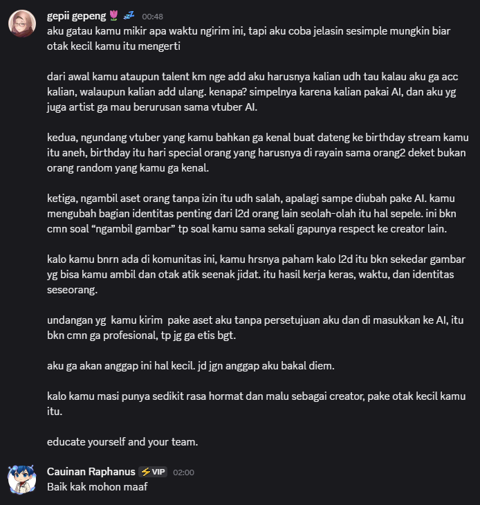 gepiigepeng's tweet photo. respon setelah di confront hanya "baik kak mohon maaf" abis itu unsend pesannya :) https://t.co/jNwKjRIbYy