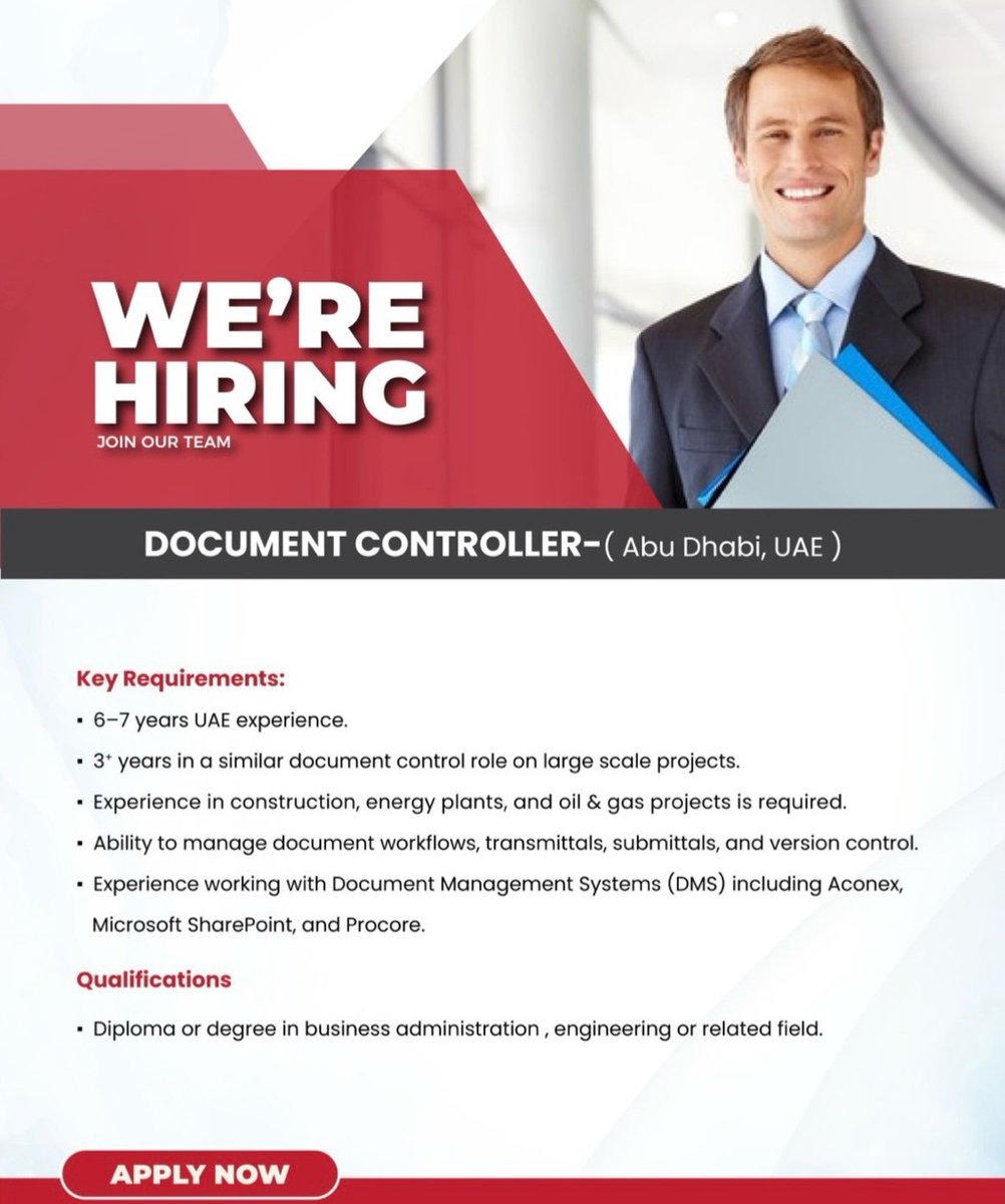 Jobs_inpaper's tweet photo. #Job: Document Controller
 Location: Abu Dhabi, UAE 

 Apply here: https://t.co/iZSQI1S1JY

#DocumentController #AdminJobs #AbuDhabiJobs #UAECareers #ConstructionDocs #BorderlessBanking  #بدرناصر https://t.co/OL9VAJ3NQN