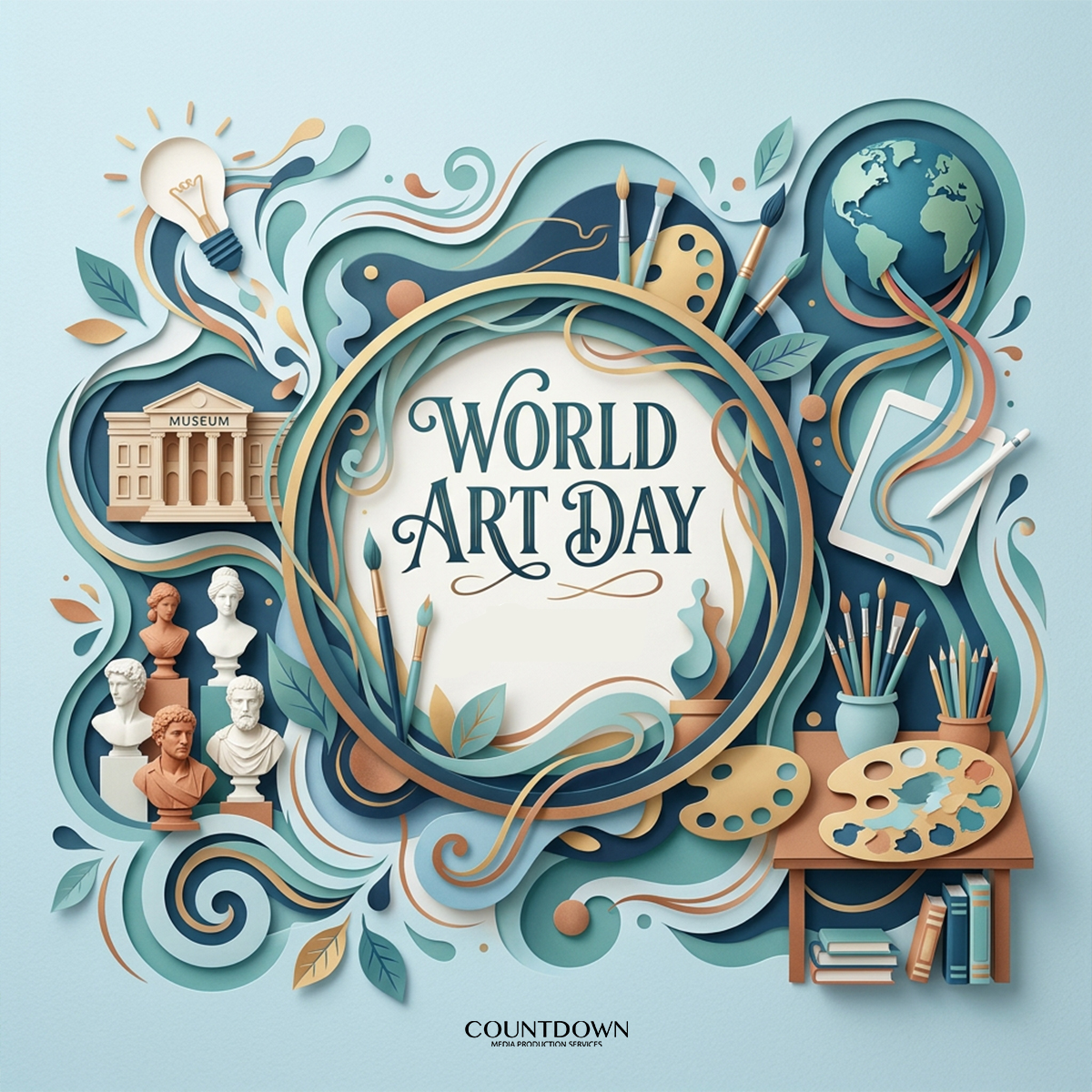 CountdownMPS's tweet image. Happy World Art Day from the Countdown Media Production team. Today, we celebrate the artistry behind cinematography, editing, and visual storytelling.    #countdownmediaproduction #videoproduction #worldartday