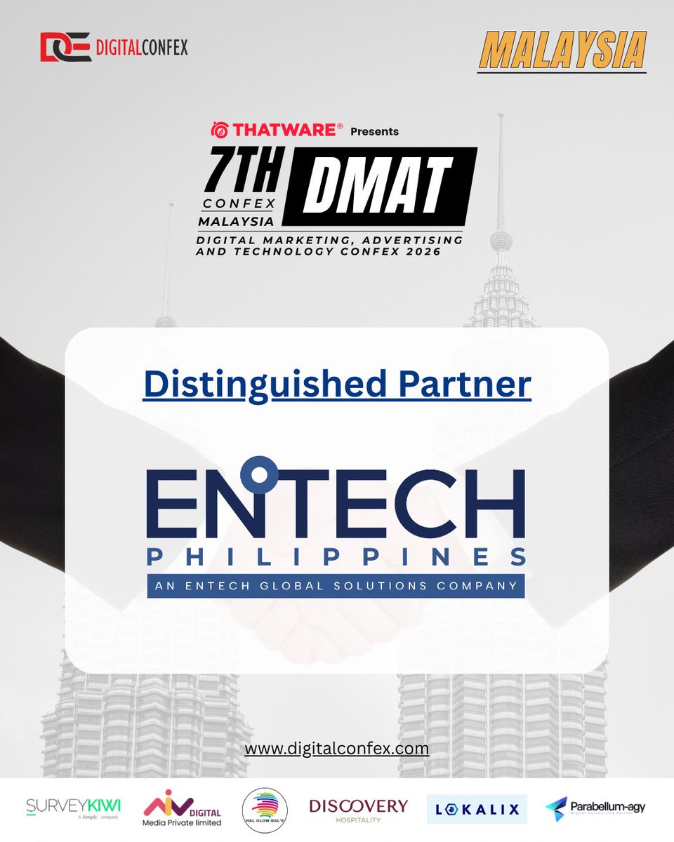 digitalconfex's tweet photo. Proud to welcome ENTECH Philippines as Distinguished Partner at #DMATConfex 2026 – #Malaysia 🤝✨

Delivering pest management, cleaning &amp; environmental solutions across 10,000+ properties, enabling safe &amp; sustainable environments.

📅 25 April | KL 🔗 https://t.co/8DDWdIeklM https://t.co/v0x0ML5onq