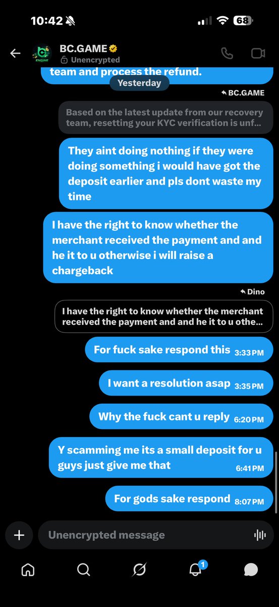 bcmon1077's tweet photo. Good customer support from bc games 26 days past still haven’t got the deposit.
Scamming people online if u cant provide the deposit refund it . Y cant explain or respond. Then y are you providing the service #cybercrime #scam #world #help https://t.co/XDaTbkii1I