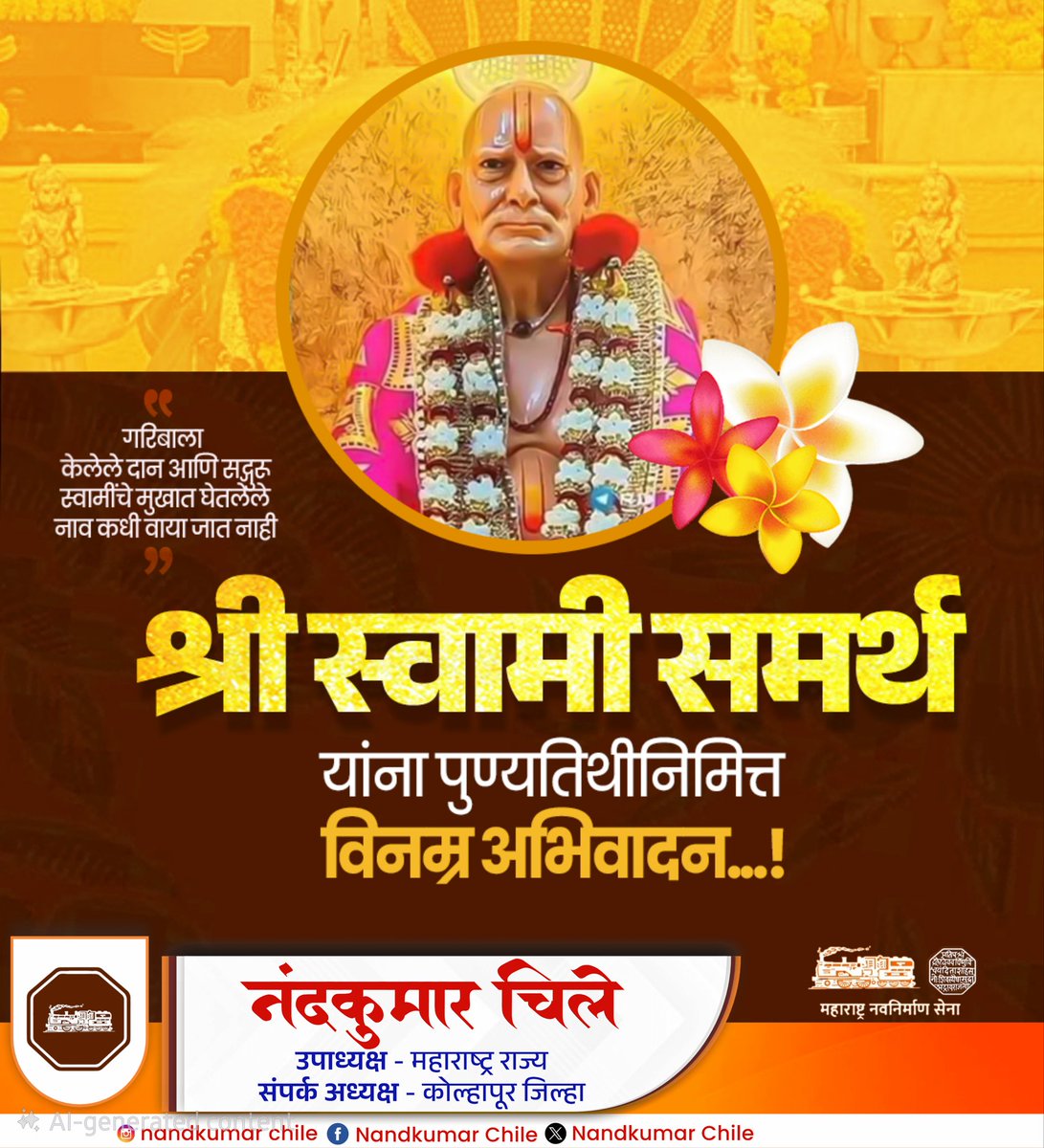 nandkumar_chile's tweet photo. "भिऊ नकोस, मी तूझ्या पाठीशी आहे"
||श्री स्वामी समर्थ महाराज पुण्यतिथी निमित्त विनम्र अभिवादन || 
श्री स्वामी समर्थ महाराज यांच्या पुण्यतिथी निमित्त त्यांना कोटी कोटी प्रणाम.
|| श्री स्वामी समर्थ महाराज की जय || 🕉️🙏
#shreeswamisamarth #श्रीस्वामीसमर्थ https://t.co/CNjjmGozi9