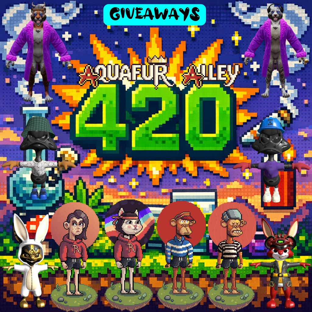 <a href="/ApeReunion/">Ape Reunion</a> GUARANTEED GIVEAWAYS NEXT WEEK VIA DA ALLEY TO CELEBRATE FOUR YEARS IN <a href="/ApeReunion/">Ape Reunion</a> :
2x <a href="/ApeReunion/">Ape Reunion</a> 
2x <a href="/ReunionSpecies/">GetRSP</a> 
2x <a href="/Banithemadbunny/">Bani</a> (<a href="/foxyfam_/">FoxyFam 🦊</a> )
2x <a href="/dawnoftheduck/">Dawn of The Duck</a>  (<a href="/foxyfam_/">FoxyFam 🦊</a> )
2x <a href="/TypicalTigerNFT/">Typical Tigers 🐯</a>