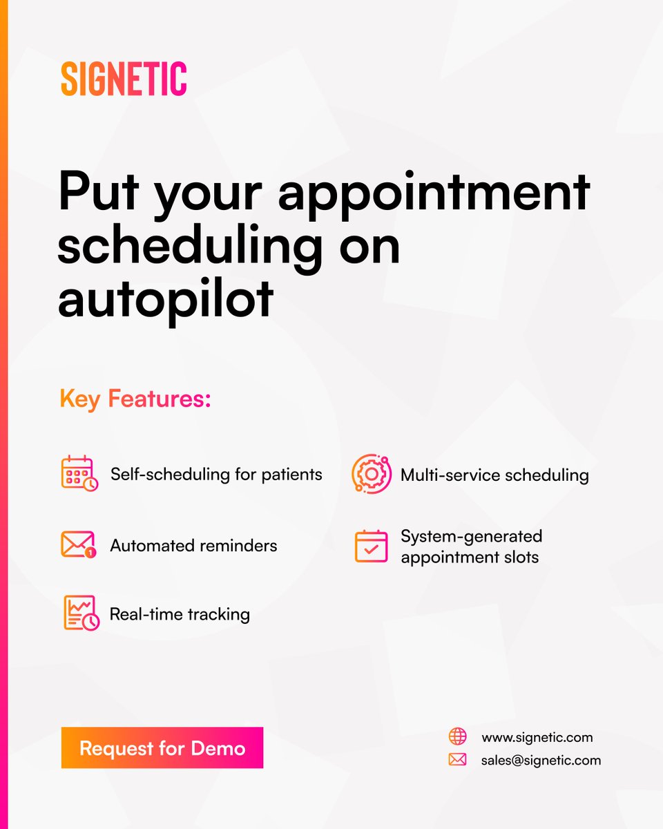 SigneticApp's tweet photo. Put your appointment scheduling on autopilot with Signetic's powerful features. Ready to make your appointment scheduling effortless? 

Get in touch 💫 https://t.co/vmiC4mLE7B

[AppointmentScheduling, Automation, Pharmacy, Signetic] https://t.co/C50TQ1Dxz8