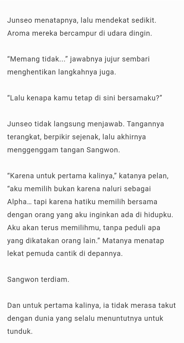 sayang!!!! jago banget ngerangkai narasi ceritanya, sampai bikin hati aku asdfghjk 

Serius deh, ini terlalu pendek aku mau lanjutannya!!! Bangga banget punya pacar yang sekeren ini

Bukan cuma jago nulis, tapi juga bisa bikin orang jatuh hati terus2an 🥺❤️