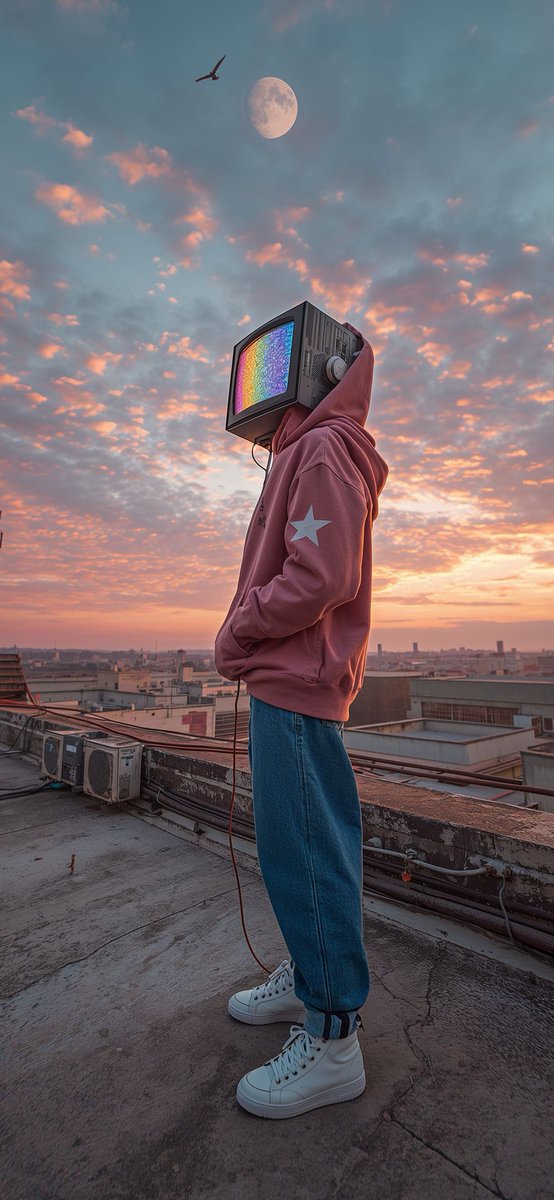 Papers_app's tweet image. Retro vibes and rooftop skies. 🌇✨ #Aesthetic #Setup