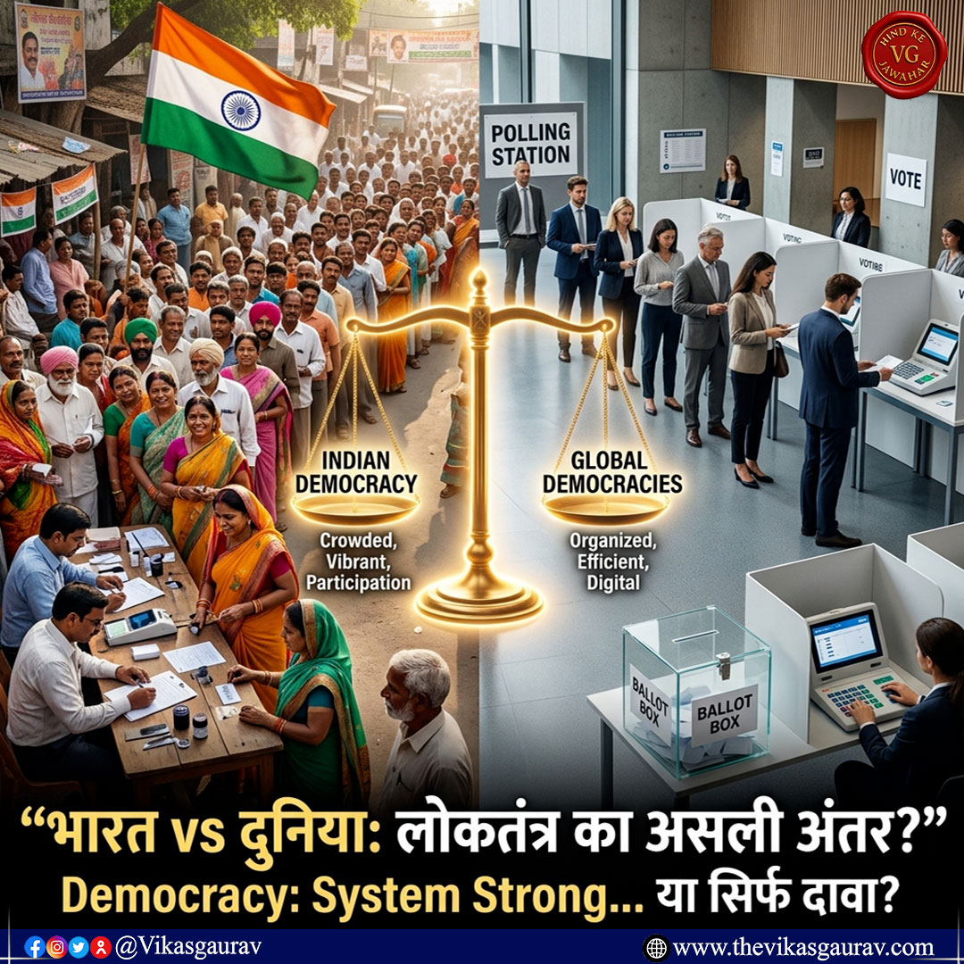 भारत में लोकतंत्र…
जहां लाइनें लंबी हैं, भीड़ ज़्यादा है… लेकिन आवाज़ हर किसी की है 🇮🇳

दुनिया में लोकतंत्र…
जहां सिस्टम smooth है, process आसान है…

लेकिन असली सवाल ये है —
क्या लोकतंत्र सिर्फ व्यवस्था से तय होता है… या लोगों की भागीदारी से? 🤔