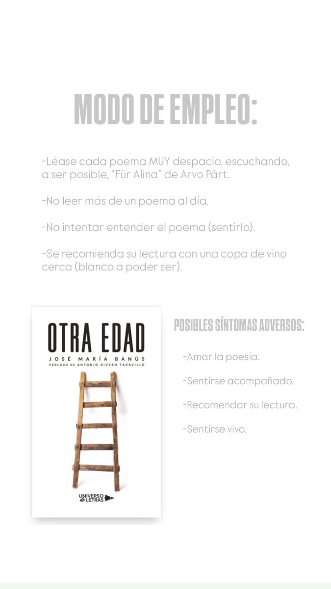 JoseMariaBanus's tweet photo. Modo de empleo y posibles síntomas adversos…

#poesía #poema #poeta #otraedad #josemariabanus https://t.co/pzGKxoJPcv