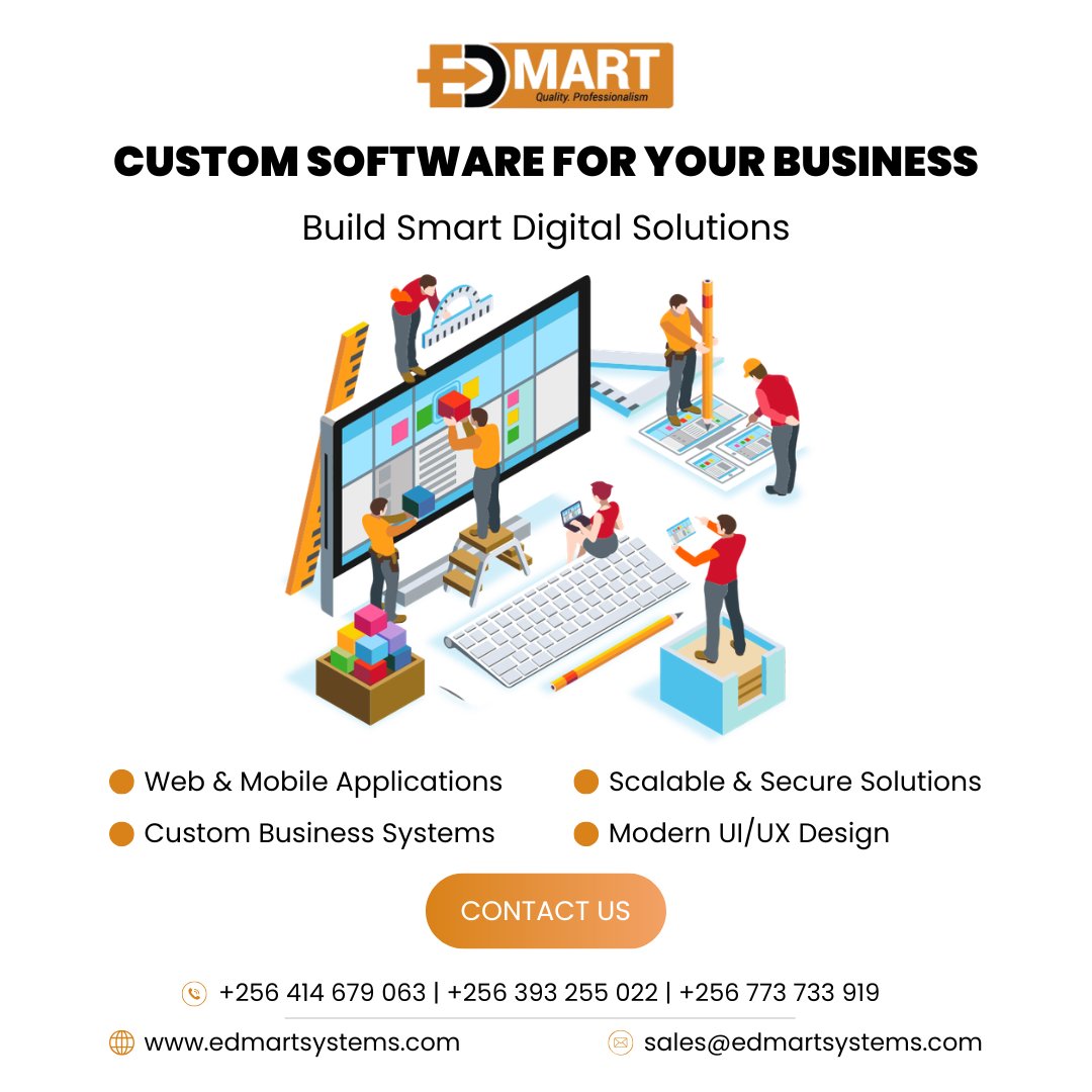 EdmartSystems's tweet photo. Transform your business with tailored digital solutions. 💻 Edmart Systems develops custom software, web, and mobile applications designed to meet your unique business needs.

Build scalable, secure, and user-friendly systems that improve efficiency and drive growth.

Get in touch with us:
🌐 https://t.co/sObAWmKulh
📧 sales@edmartsystems.com
📞 +256 414 679 063 | +256 393 255 022 | +256 773 733 919