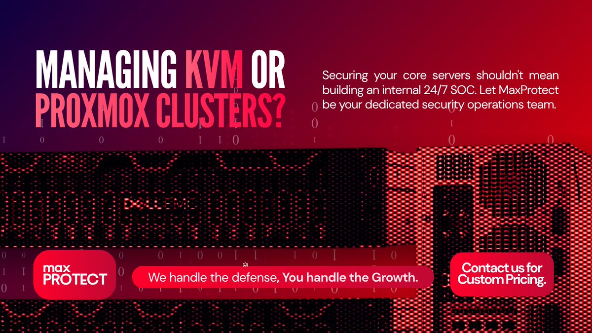 Maxprotectsoc's tweet image. Managing KVM or Proxmox clusters? Don't burn engineering hours building an internal SOC. 

MaxProtect delivers 24/7 security ops and advanced EPP directly to your Linux nodes. We handle the defense. You handle the growth.

#proxmox #kvm #hosting #cybersecurity