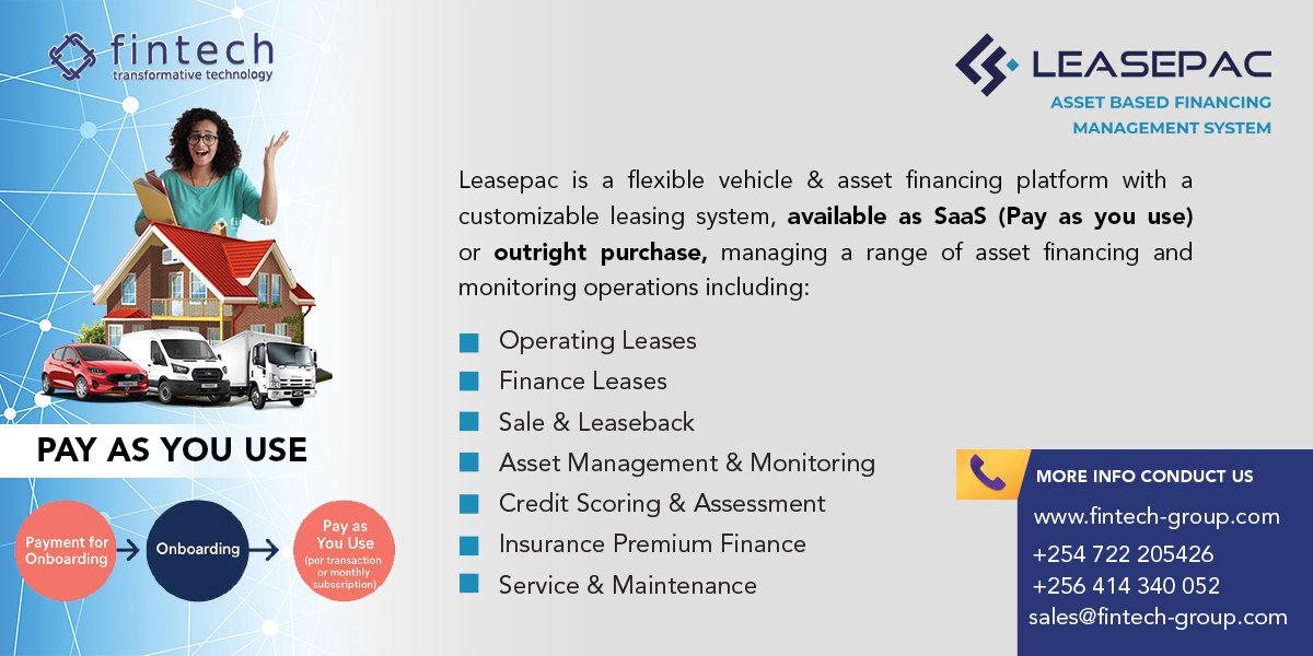 leasing_KE's tweet image. We’re celebrating @fintechgrp 🎉

Driving the future of leasing with Leasepac—flexible, SaaS or owned.

30+ years strong, 5 African markets, and a decade with LAK—still leading innovation.

#leasingassociationofkenya #FintechAfrica #Leasing #DigitalTransformation #Leasepac #SaaS