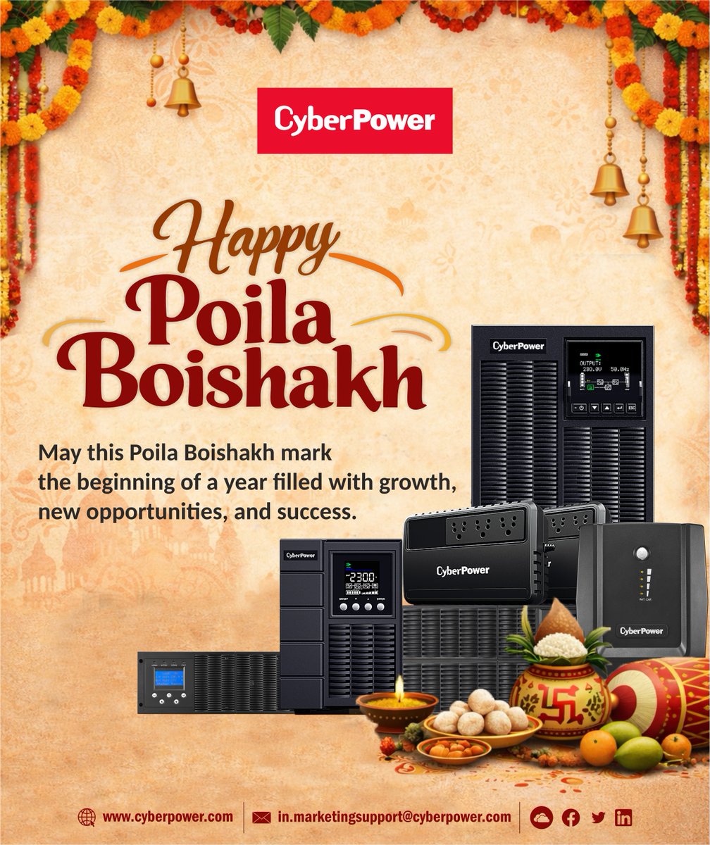 CyberPowerIndia's tweet photo. On the auspicious occasion of Poila Boishakh, CyberPower extends warm wishes for growth, success, and reliability in the year ahead.
We remain committed to powering your new beginnings with dependable backup solutions.
#PoilaBoishakh #StayPowered #StayConnected  #PowerProtection https://t.co/e0Occ4XICr