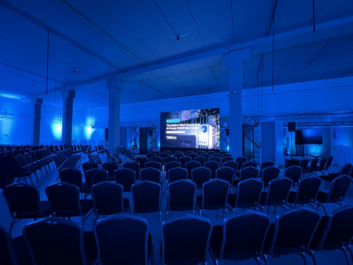 DelskaDC's tweet photo. 🎊 A moment before the Grand Opening! 🎊 

The new Delska AI Data Center launch in Riga is happening in less than an hour! We’re celebrating a major milestone not only for the company but also for the future of AI and digital infrastructure in the Baltics. 

Join the livestream at 9:00 to follow the first part on our website: https://t.co/BnaQpE9hPB 

To join the seminar in the second part (registered guests only), check your inbox for the access link – if you don’t see it, please check your spam folder! 

📍 Riga & online | 📅 April 15 

#AI #DataCenters #Riga #TechEvents