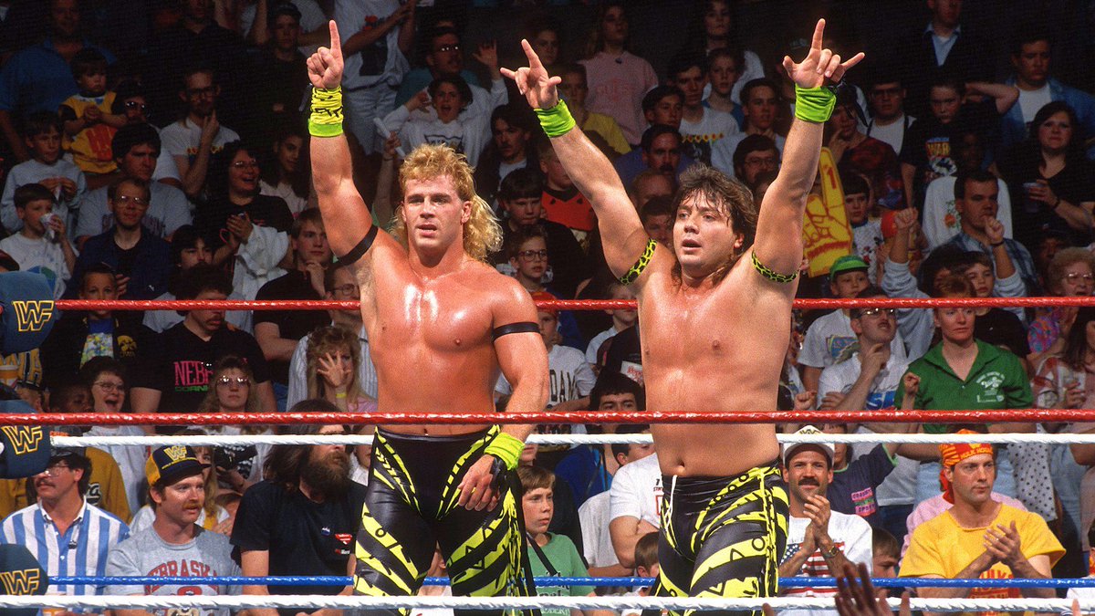 WWFWrestling1's tweet image. 📸 Shot from this day in 1991 capturing The Rockers following their victory over the Nasty Boys during a TV taping at the Civic Auditorium, Omaha, Nebraska. Aired on WWF Superstars, May 4 1991. #WWF #WWE #ShawnMichaels #MartyJannetty