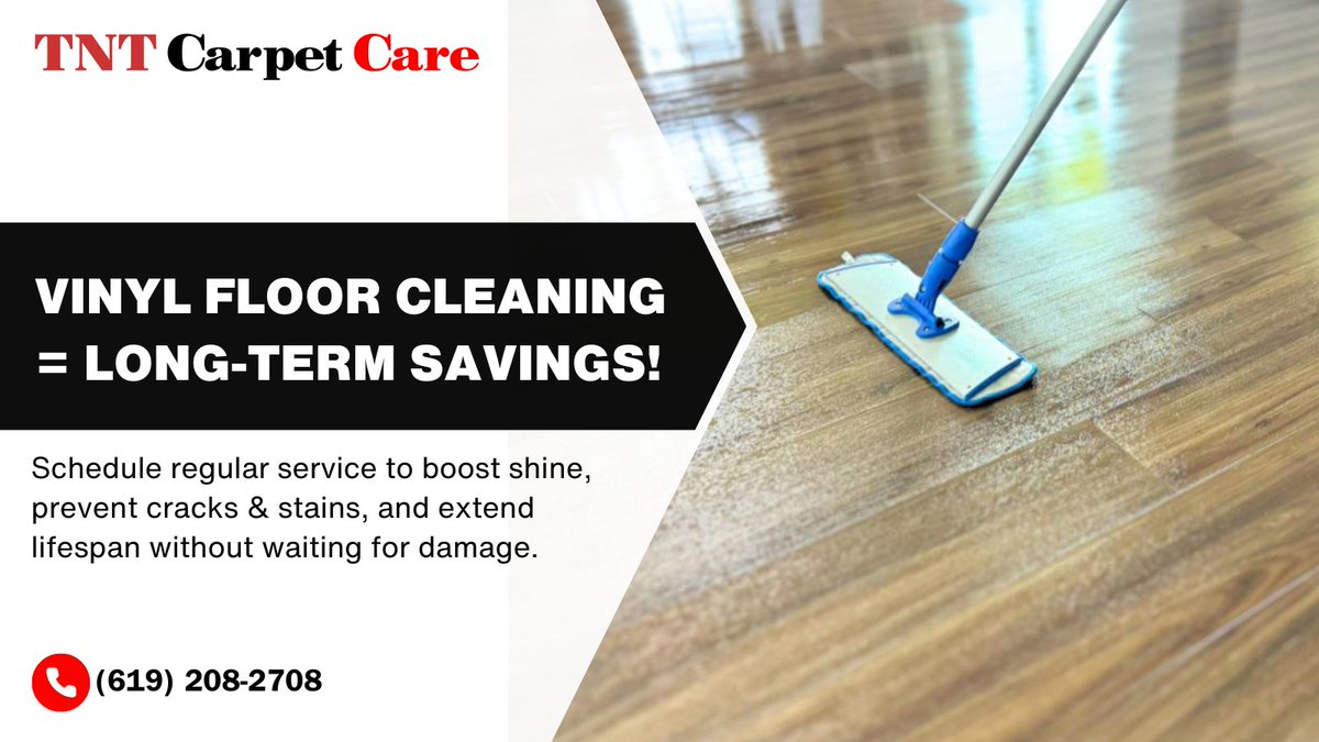 CareTnt's tweet photo. From dull ➡️ dazzling! 😍

We restore vinyl floors to like-new shine. 💯✅

Contact us today for quick service!

📞 (619) 208-2708
🌐 https://t.co/l8yub6qevX

#TNTCarpetCare #expertcleaning #vinylfloorcare #spotlesswork #satisfactionguaranteed https://t.co/r81zmhOaLN