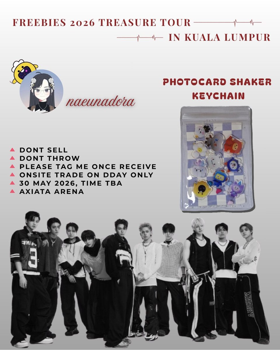 naeunadora's tweet photo. ✮🎧⋆★Freebies by @naeunadora for Treasure Tour 2026 in Kuala Lumpur✮🎧⋆★

🎧 Dont sell &amp; throw
🎧 Tag me once receive✨️
🎧 Onsite trade only
🎧 30 May 2026, Time TBA
🎧 Axiata Arena

#PULSE_ON_IN_KL #PULSEONinKL #TREASURE #TREASUREinKL https://t.co/sxbGu05bPm