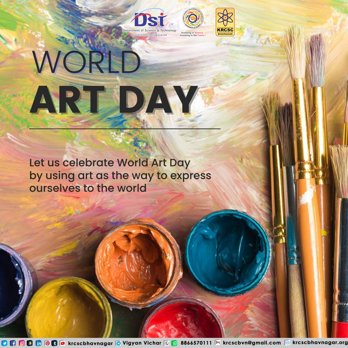 krcscbhavnagar's tweet photo. Creativity is the soul of society! On World Art Day, celebrate the power of art in education, culture & innovation. Letโs inspire future artists and thinkers. Tribute to Leonardo da Vinci. #WorldArtDay #InspireCreativity
@UNESCO @InfoGujcost @narottamsahoo https://t.co/E4DDsv923z