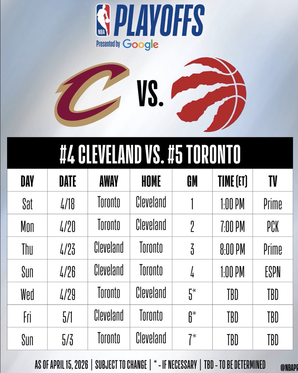 PJFOX8's tweet image. #Cavs vs. #Raptors entire Round 1 schedule: