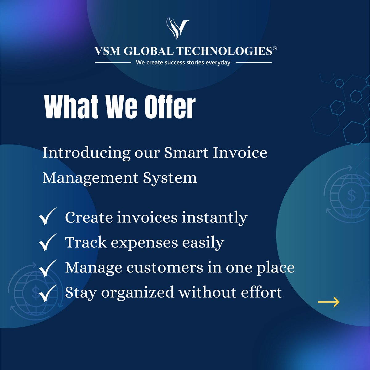 GlobalVsm's tweet image. Boost your business with the Smart Invoice Management System from VSM Global Technologies. Create invoices, track payments, and manage everything in one place.
Contact us:
+91-97909 73187
vsmglobaltechnologies.com
#VSMGlobalTechnologies #InvoiceManagement #GST