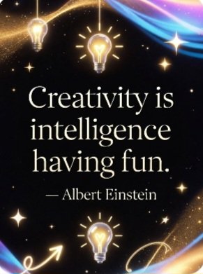 username190432's tweet image. Creativity “Creativity is intelligence having fun.” Don’t wait for inspiration… let your intelligence play and create magic
Start today and watch the wonder happen. #Creativity #InspirationalQuotes #PersonalDevelopment #Innovation #Einstein