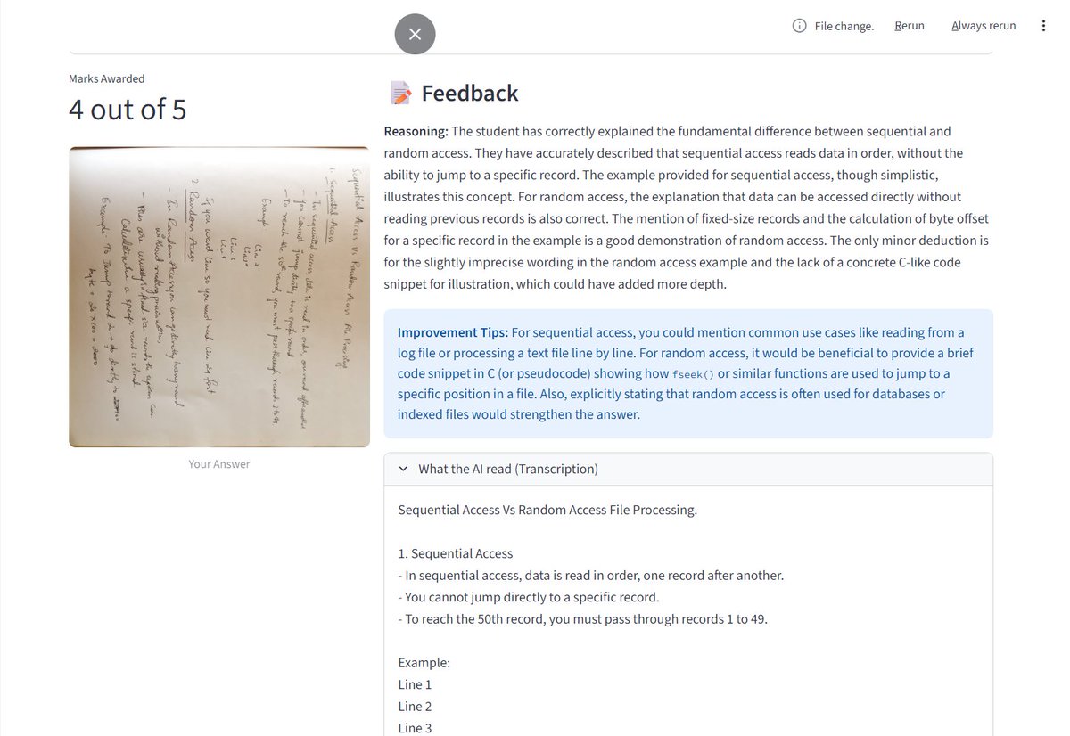 TheShrish46's tweet image. EduRAG: Turning messy syllabus PDFs into structured exams.

- Clean unstructured data (Tesseract/Regex)
- Map to Bloom’s Taxonomy levels
- Grade handwritten answers (Google Vision)

Built with Python, LangChain, and ChromaDB.
github.com/theshrish46/Ed…

#AI #LangChain #OCR #Python
