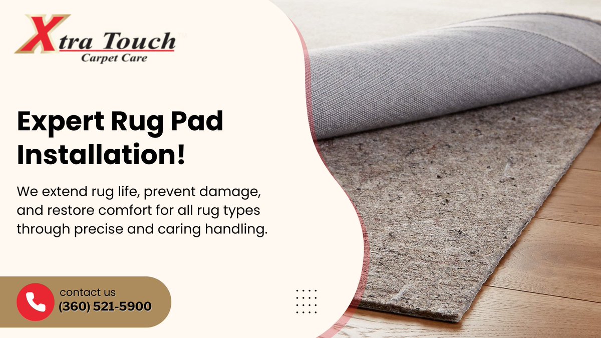 TouchXtra's tweet photo. Your rug slipping around? 😔

Add comfort and grip with premium, protective rug pads. 😍💯✅

Order yours today for comfort!

📞 (360) 521-5900
🌐 https://t.co/TcLEP0W2Jk

#XtraTouchCarpetCare #rugprotection #slipproof #rugcare #satifactionguaranteed https://t.co/ONKWVCdpzo
