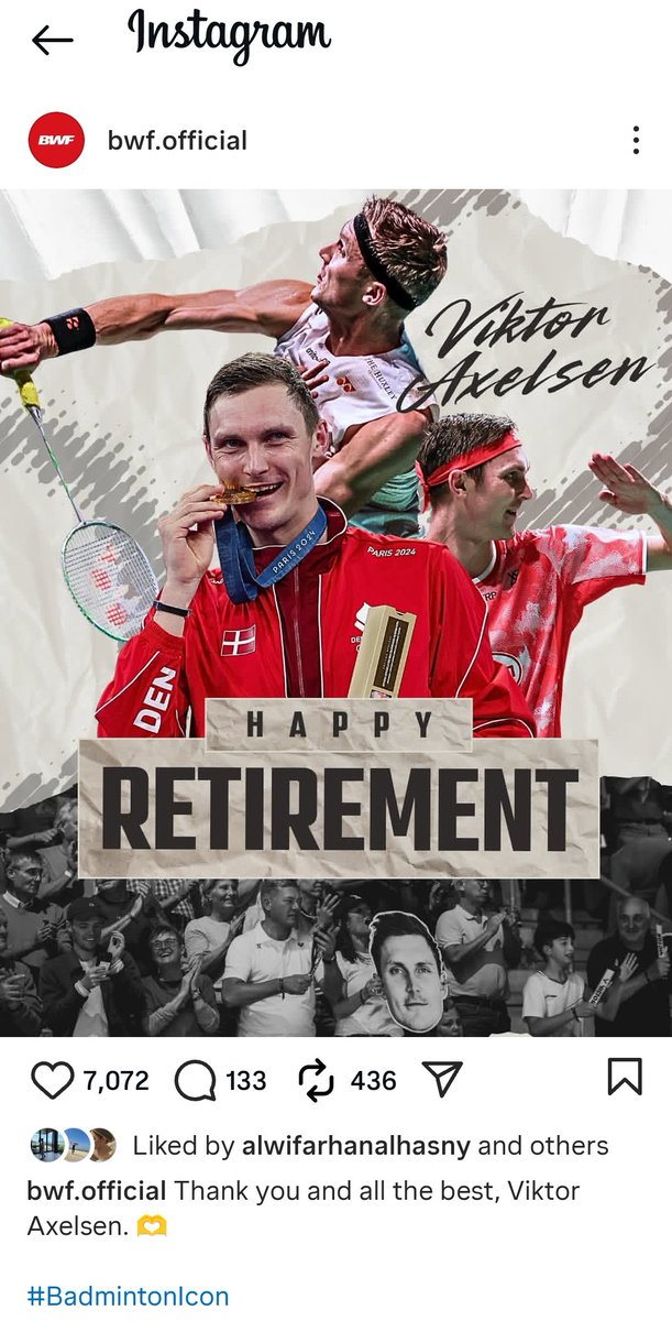 putrategar2709's tweet photo. Viktor Axelsen memutuskan gantung raket.

Axelsen adalah tunggal putra terbaik dan terhebat dalam sejarah badminton di Olimpiade.

Melebihi Lin Dan.

Juga tunggal putra lain seperti Chen Long, Taufik Hidayat, Ji Xinpeng, Poul-Erik Hoyer Larsen, dan Alan Budikusuma. https://t.co/jyZN1z3ClD