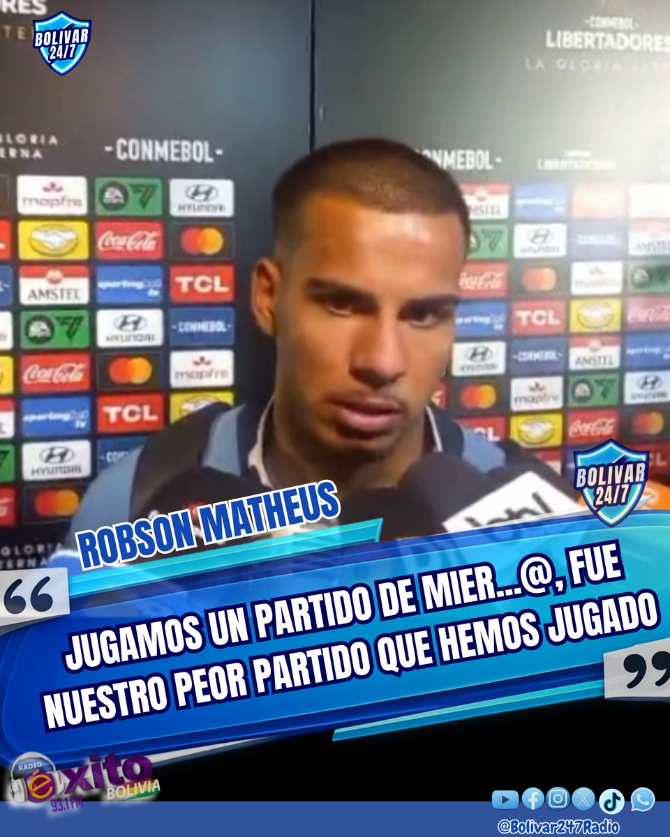 bolivar247's tweet photo. 🔥🔥ROBSON MATHEUS:"Claro que es preocupante. Somos responsables. Jugamos un partido de mier...@, fue nuestro peor partido que hemos jugado y en casa no podemos perder estos puntos. Pero faltan cuatro partidos, vamos a pelear por la clasificación."

#Bolívar247Radio https://t.co/zK7Rw3yYQJ