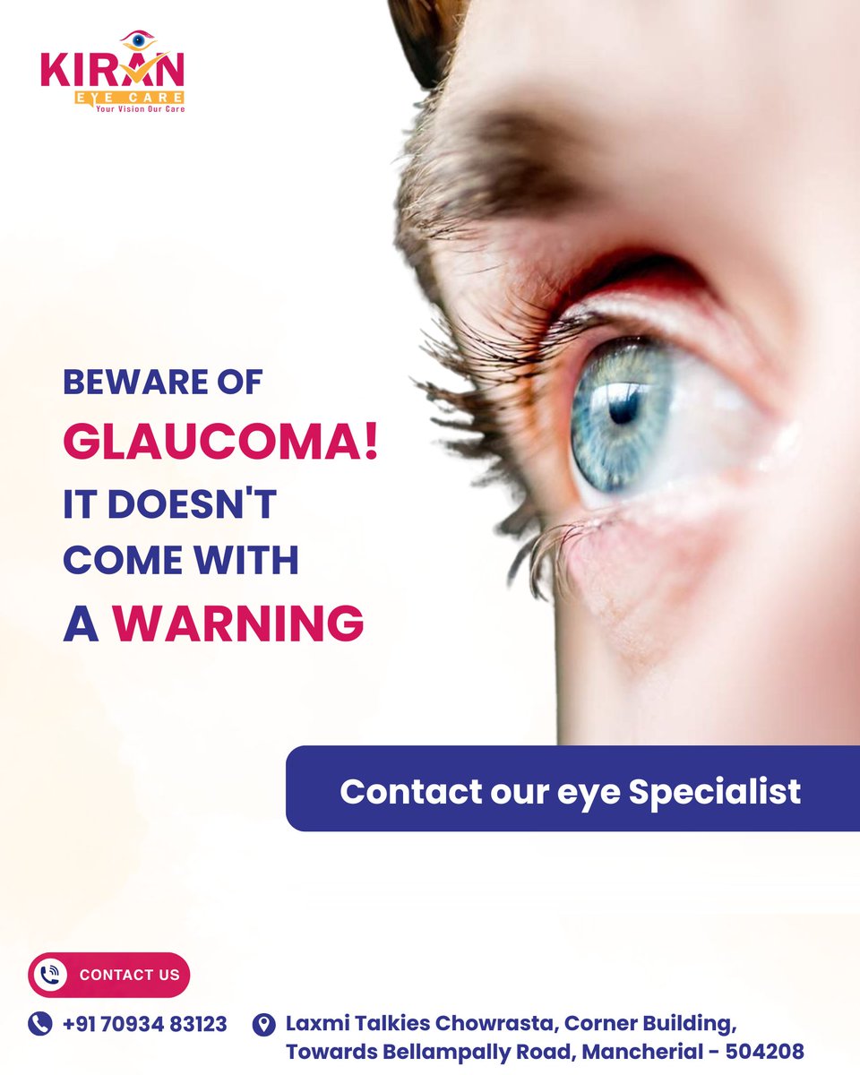 KiranEyeCare's tweet image. 👁️ Glaucoma has NO early warning signs.

It can silently damage your vision forever.

Early detection is the only protection.
Get your eyes checked today!
📍 Kiran Eye Care, Mancherial
📞 70934 83123

#Glaucoma #EyeCare #MancherialHealth
