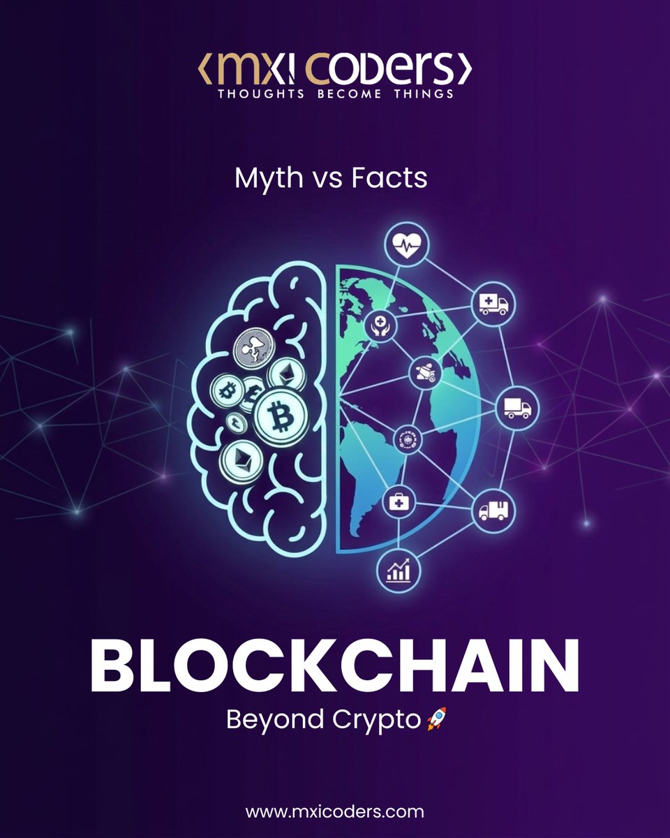 mxicoders's tweet photo. Most people still think blockchain is Bitcoin. That's like saying the internet is email.

We're busting the biggest myths that are keeping businesses away from one of the most powerful technologies out there.
Swipe through you might be surprised. https://t.co/YMuY4yWhlA