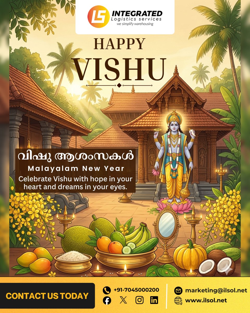 ILSWarehousing's tweet photo. 🌸 Celebrate this Vishu with hope and positivity. Wishing you a year full of blessings and success!

#vishuspecial #vishu #vishukani #vishukani2026 #malayalamnewyear #IntegratedLogisticsServices #ilsol https://t.co/oIxNID8fl5